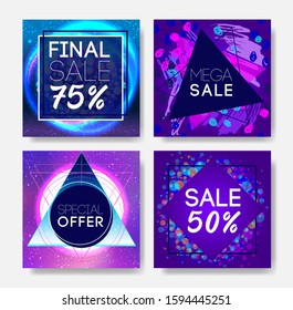 Retro Futurism flyer set. Vector futuristic synth wave illustration. 80s Retro poster Background. Good design for poster, t-shirt  print design and poster background. Futuristic vector illustration