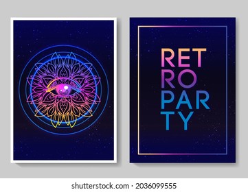 Retro Futurism flyer set. Vector futuristic synth wave illustration. 80s Retro poster Background. Good design for poster, t-shirt  print design and poster background. Futuristic vector illustration