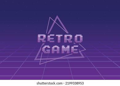  Retro Futurism Sci-Fi Background. glowing neon grid.and stars from vintage arcade computer games