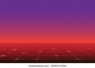 Retro Futurism Sci-Fi Background. glowing neon grid. and stars from vintage arcade computer games