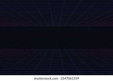 Retro Futurism Sci-Fi Background. glowing neon grid. and stars from vintage arcade computer games