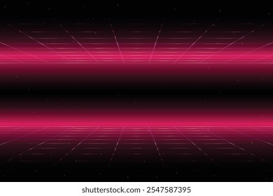 Retro Futurism Sci-Fi Background. glowing neon grid. and stars from vintage arcade computer games