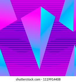 Retro futurism seamless pattern. Geometric elements memphis in the style of 80's. Synthwave retro background. Retrowave. Vector illustration