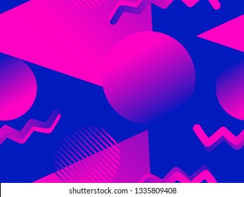 Retro futurism seamless pattern. Geometric elements memphis in the style of 80's. Synthwave retro background. Retrowave. Vector illustration