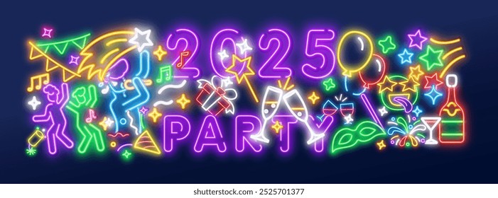 Retro Futuristic 2025 New Year Party: Neon Nights and Cosmic Delights - Join the Celestial Celebration in 3D Wonderland.