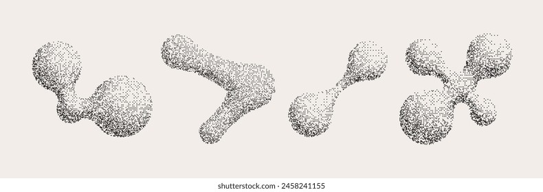 Retro futuristic 3d elements in pixel style. Shapes set with liquid shapes. Vector illustration