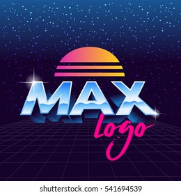Retro Futuristic 3D Space Vector Logo Illustration Template