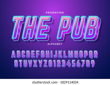 Retro Futuristic 80s Font Style. Vector Alphabet With Chrome Effect Template For Game Title, Poster Headline, Old Style