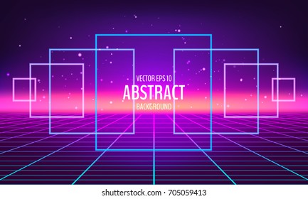 Retro futuristic abstract background made in 80s style. Abstract background with neon grids in vintage style. Vector illustration for your graphic design.