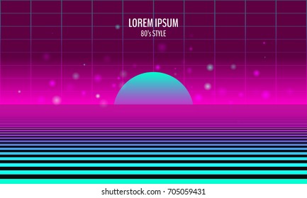 Retro futuristic abstract background made in 80s style. Abstract background with neon grids in vintage style. Vector illustration for your graphic design.