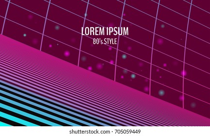 Retro futuristic abstract background made in 80s style. Abstract background with neon grids in vintage style. Vector illustration for your graphic design.