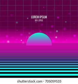 Retro futuristic abstract background made in 80s style. Abstract background with neon grids in vintage style. Vector illustration for your graphic design.