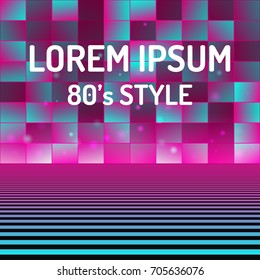 Retro futuristic abstract background made in 80s style. Abstract background with neon lines and pixel wall in vintage style. Vector illustration for your graphic design.