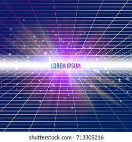 Retro futuristic abstract background made in 80s style. Abstract background with neon grids in vintage style. Vector illustration for your graphic design.