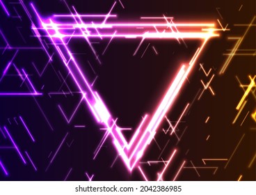 Retro futuristische abstrakte High-Tech-Hintergrund mit glitzerndem Dreieck. Blaue violette Laserlinien, Vektordesign