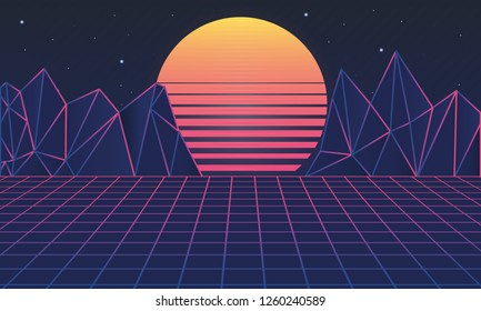 Retro futuristic background 80s. Vector illustration. Modern trendy background for design banners, posters, covers.