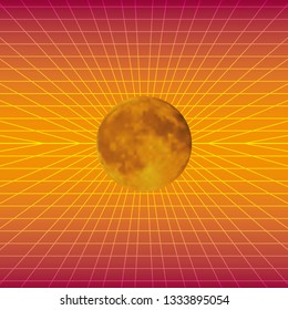 Retro futuristic background 80s. Vector illustration.Sun 80s.