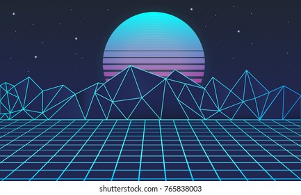 Retro futuristic background 80s. Vector illustration.