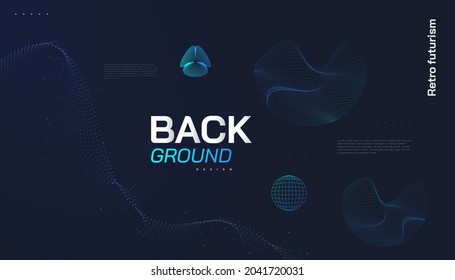 Retro Futuristic Background with Abstract Colorful Wavy Shapes. Sci fi Vector Illustration, Can Be Used for Banner, Landing Page, Cover, Presentation and More