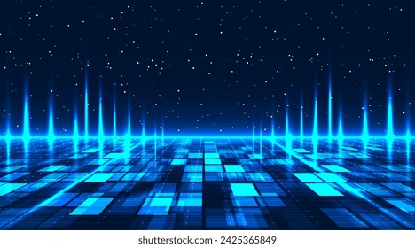 Retro futuristic background. Digital landscape cyber concept