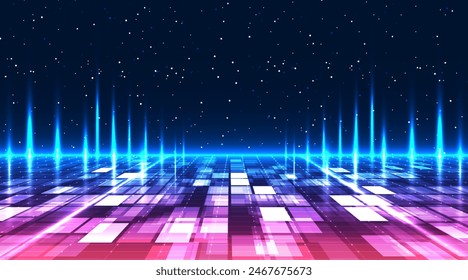 Retro futuristic background. Digital landscape cyber concept