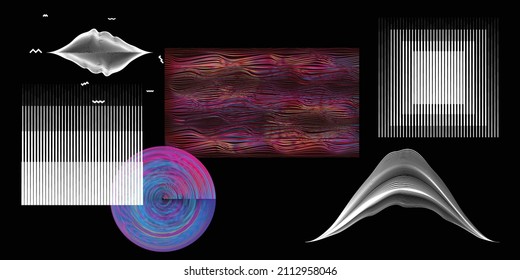 Retro futuristic background . Retro wave poster .Vector design composition with various geometric shapes . Abstract contemporary art . Digital cyber landscape . New modernism .