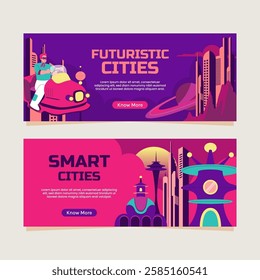 Retro futuristic banner templates in hand drawn style