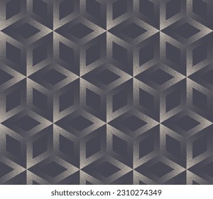 Retro Futuristic Block Grid Seamless Pattern Vector Dot Work Abstract Background. Trendy Old Fashioned Textile Design Print Stipple Repetitive Geometric Abstraction. Half Tone Endless Art Illustration
