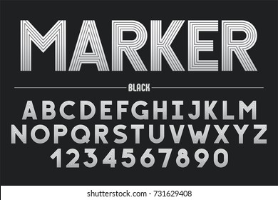 Retro futuristic bold decorative font design, alphabet, typeface, typography. Vector illustration