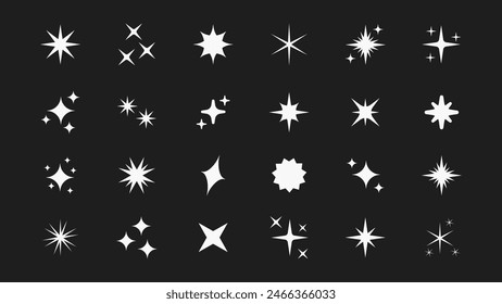 Retro futuristic bright vector icons collection. Set of original star sparkle shapes. Abstract shine effect vector sign. Glowing light effect, twinkle templates stars and bursts, shiny flash.