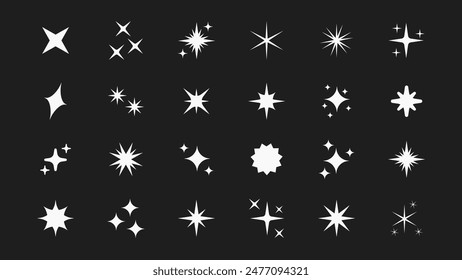 Retro futuristic bright vector icons collection. Set of original star sparkle shapes. Abstract shine effect vector sign. Glowing light effect, twinkle templates stars and bursts, shiny flash.