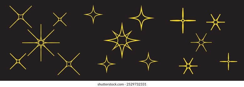 Retro futuristic bright vector icons collection. Set of original star sparkle shapes. Abstract shine effect vector sign. Glowing light effect, twinkle templates stars and bursts, shiny flash