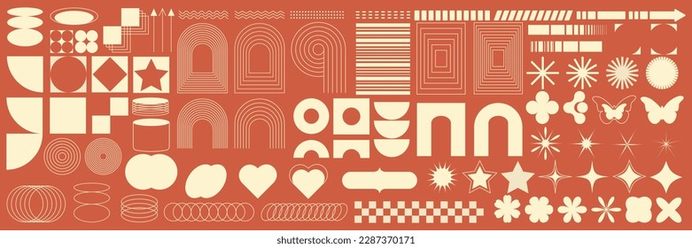Retro futuristische brutale Design-Elemente. Sammlung abstrakter geometrischer Formen und Elemente im Stil des Jahres 2000. Vorlagen für Design, soziale Netzwerke, Poster, Banner, Aufkleber, Visitenkarten, Logos.
