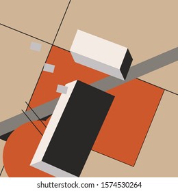 Retro futuristic composition consisting of chaotically scattered geometric elements. Vector illustration in a style of supermatism. Creative graphic design for poster,brochure,flyer and card.