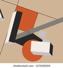 Retro futuristic composition consisting of chaotically scattered geometric elements. Vector illustration in a style of supermatism. Creative graphic design for poster,brochure,flyer and card.