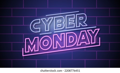 retro futuristic cyber monday sale banner with neon sign text effect