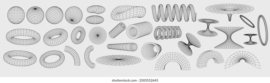 Elementos de diseño futuristas retro, que combinan Formas geométricas abstractas y ondas futuristas de Arte vectorial audaces para colecciones modernas y de moda.