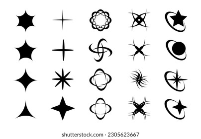Retro futuristic element for design. Collection of abstract graphic geometric symbols and objects in y2k style. Template for banners, stickers, business cards