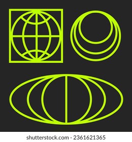 retro futuristic element globe geometric y2k illustration vector 