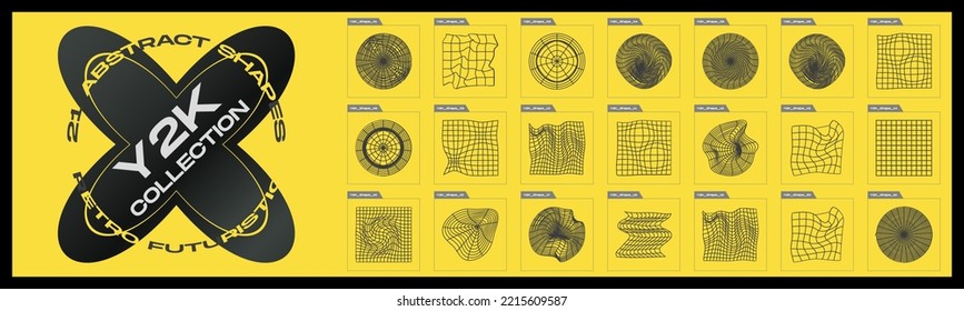 Elementos retro futuristas para el diseño. Gran colección de objetos geométricos gráficos abstractos. adornos decorativos. Aislado en segundo plano. Ilustración del vector