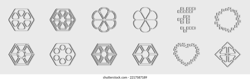 Retro futuristic elements for design. Big collection of abstract graphic geometric objects. ornaments for decoration. Icons Collection. Vector illustration