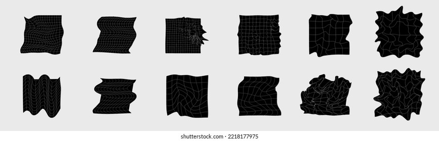 Retro futuristic elements for design. Big collection of abstract graphic geometric objects. Objects in y2k style. Modern graphic element vector set. Vector illustration