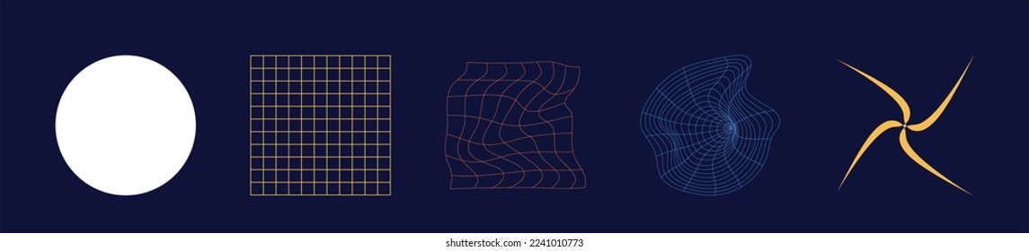Retro futuristic elements for design. Big collection of abstract graphic geometric symbols. Objects in y2k style. Anti-design. Vector illustration