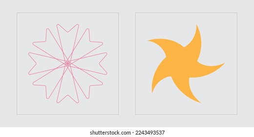 Elementos retro futuristas para el diseño. Gran colección de símbolos geométricos gráficos abstractos. Iconos minimalistas planos. Estrellas, starburst. Ilustración del vector