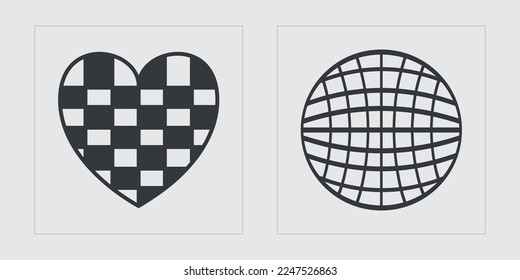 Retro futuristic elements for design. Big collection of abstract graphic geometric symbols. Flat minimalist icons. Isolated on black background. Vector illustration