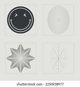 Retro futuristic elements for design. Big collection of abstract graphic geometric symbols. Modern abstract forms. Stars, starburst . Vector illustration