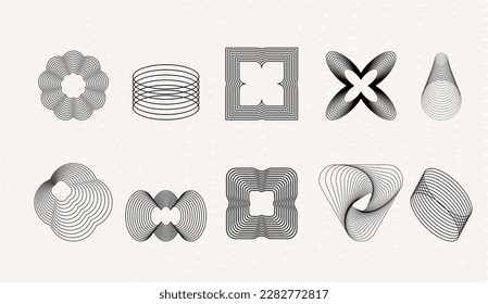 Retro futuristic elements for design. Big collection of abstract graphic geometric symbols and objects in y2k style. Templates for notes, posters, banners, stickers, business cards, logo.