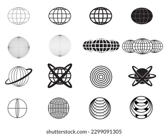 Retro futuristic elements for design. Big collection of abstract graphic geometric symbols and objects in y2k style