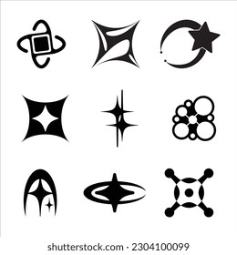 Retro futuristic elements for design. Big collection of abstract graphic geometric symbols and objects in y2k style