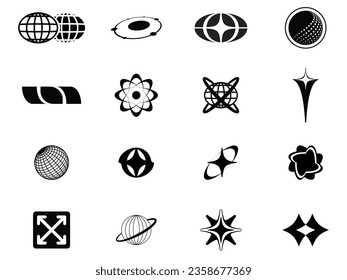 Retro futuristic elements for design. Big collection of abstract graphic geometric symbols and objects